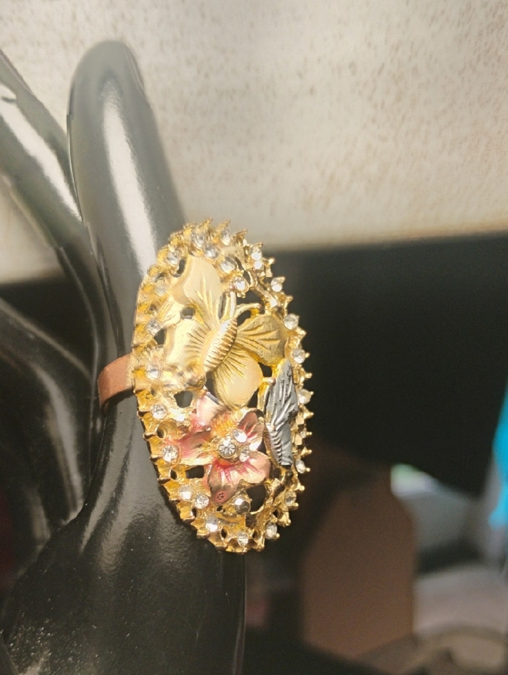 Butterfly Rhinestones Flowers Statement Ring Adjustable